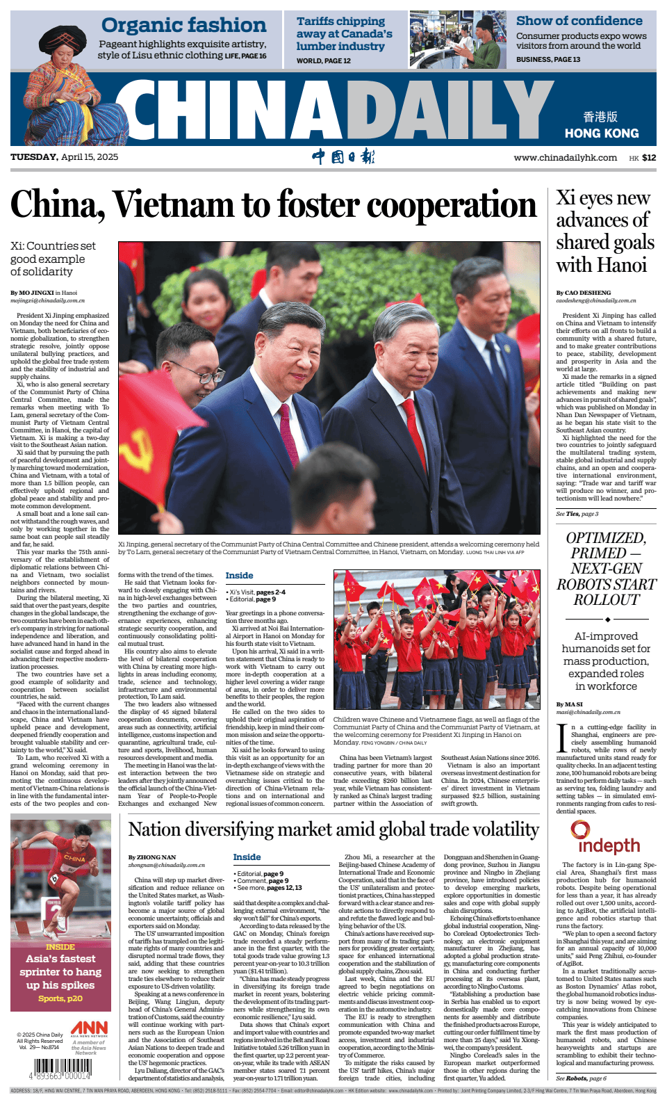 Prima-pagina-China Daily-oggi-edizione-di-oggi-20250415
